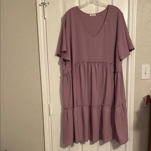 ODDY Mauve Tiered V-Neck Midi Dress